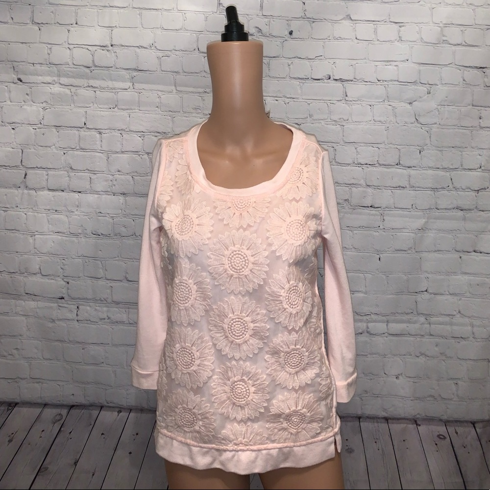 Lauren Conrad Light Pink floral longsleeve top XS - Picture 1 of 8